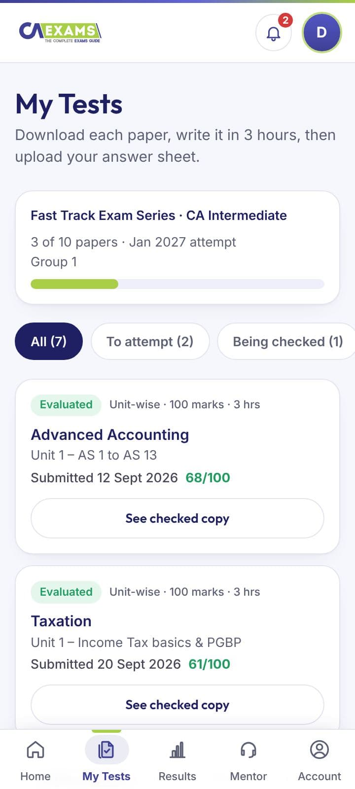 My Tests with status filters