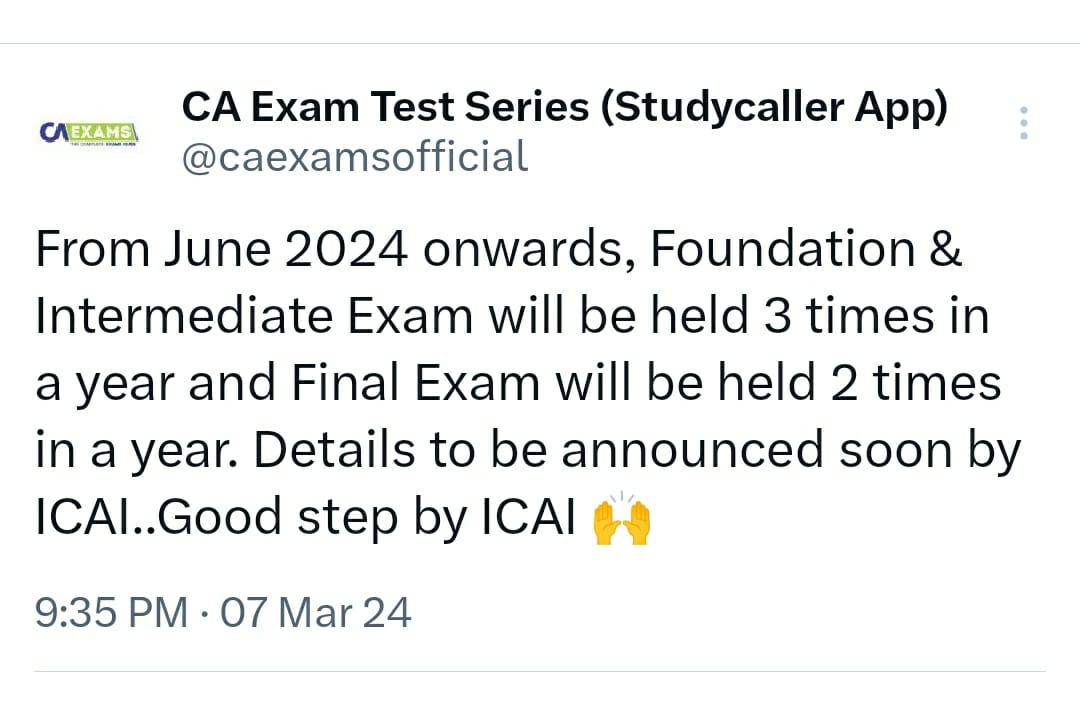 CA Foundation and Inter Exams Now Held Thrice a Year